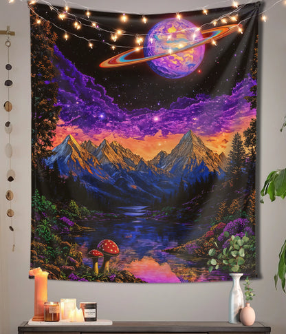Cosmic Saturn Dreamscape | Trippy Wall Tapestry Main Image - Everanta