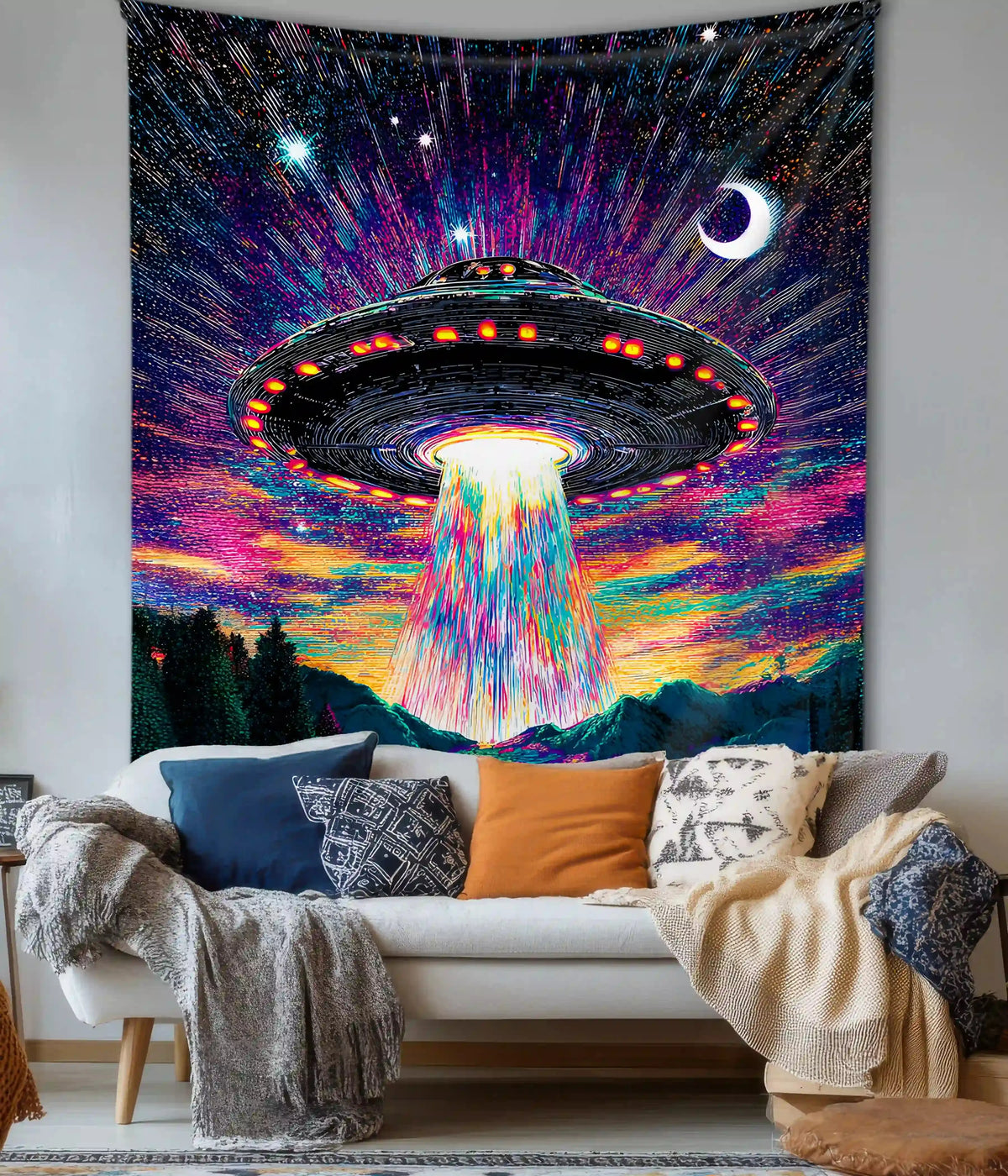 Cosmic UFO Dreamscape - Trippy Wall Tapestry - Everanta