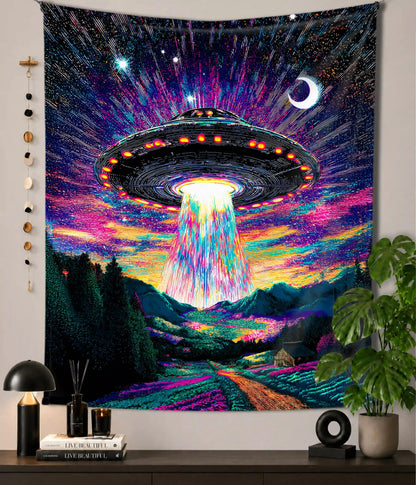 Cosmic UFO Dreamscape - Trippy Wall Tapestry Main Image - Everanta