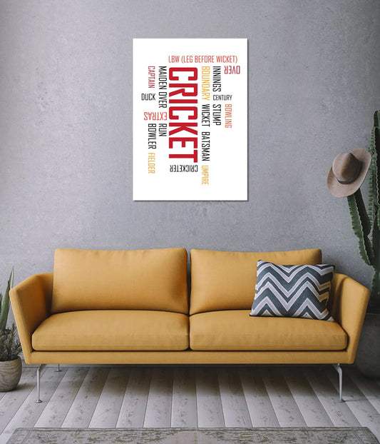 Cricket Typography Word Art Wall Poster on Wall - Everanta