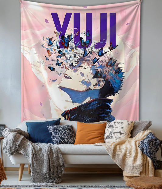 Cursed Bloom – Yuji Anime Wall Tapestry in Living Room - Everanta