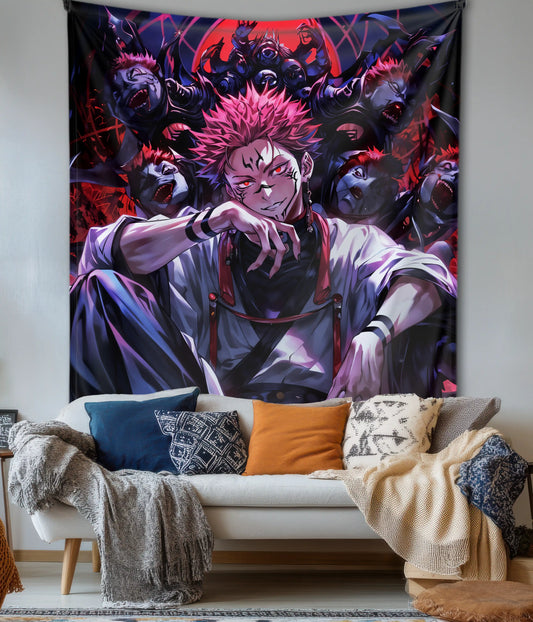 Cursed King Sukuna Anime Wall Tapestry in Living Room - Everanta