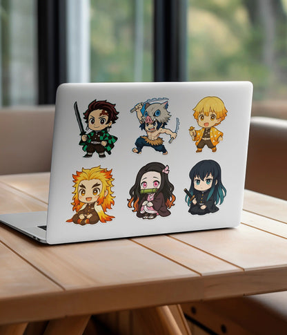 Demon Slayer Chibi Characters Sticker Pack on Laptop's Back Side - Everanta
