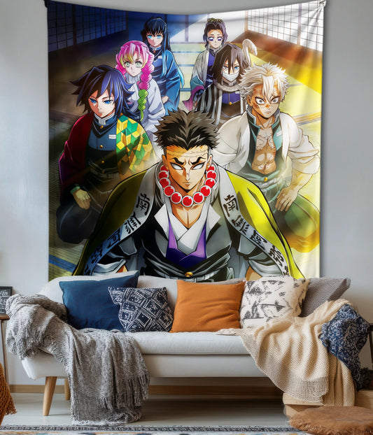 Demon Slayer Hashira Squad Tapestry in Living Room - Everanta