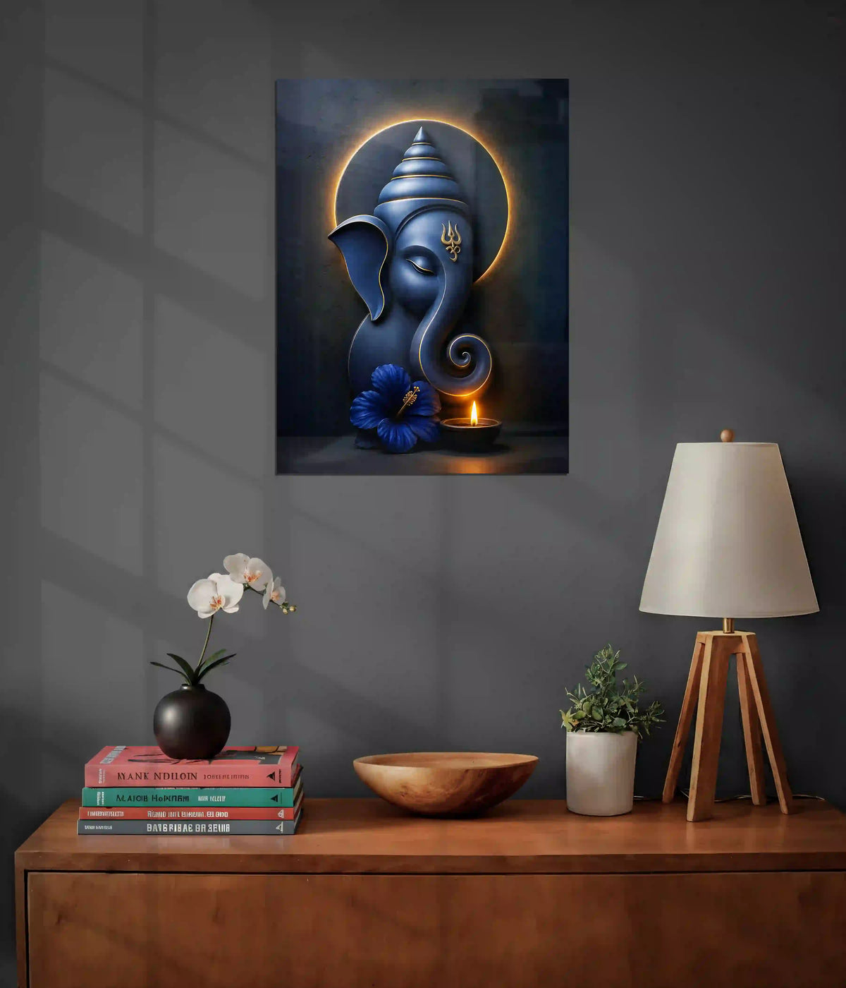 Divine Blue Ganpati - Lord Ganesha Metal Poster on Wall - Everanta