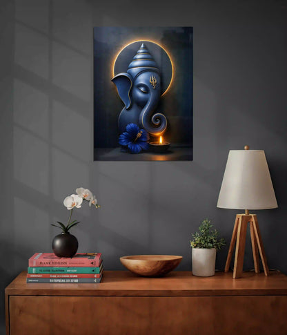 Divine Blue Ganpati - Lord Ganesha Metal Poster on Wall - Everanta