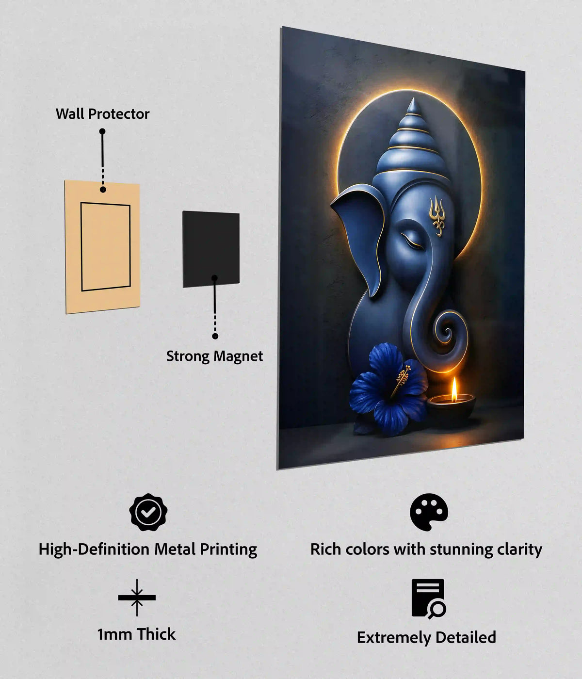 Divine Blue Ganpati - Lord Ganesha Metal Poster Product Features - Everanta