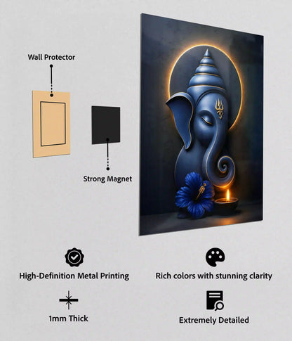 Divine Blue Ganpati - Lord Ganesha Metal Poster Product Features - Everanta
