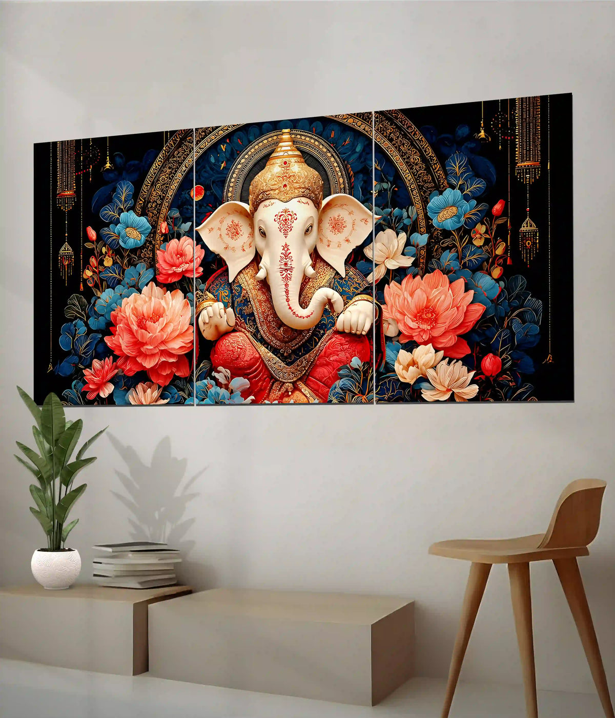 Divine Floral Ganpati - Lord Ganesha Split Poster - Everanta