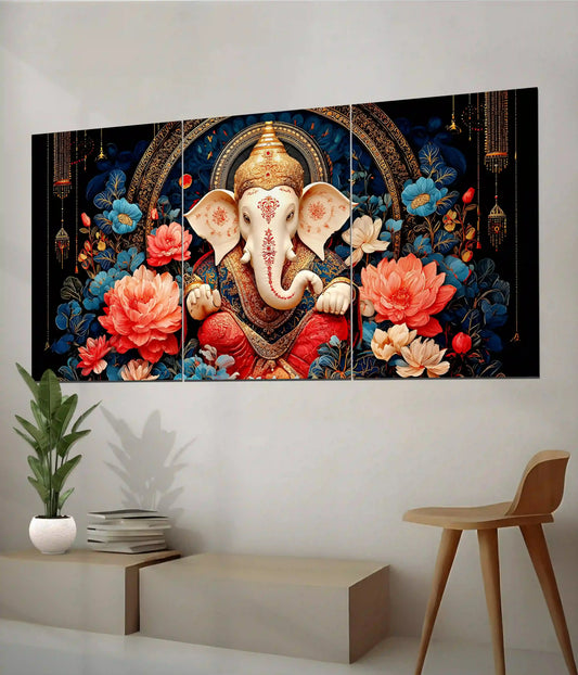 Divine Floral Ganpati - Lord Ganesha Split Poster - Everanta