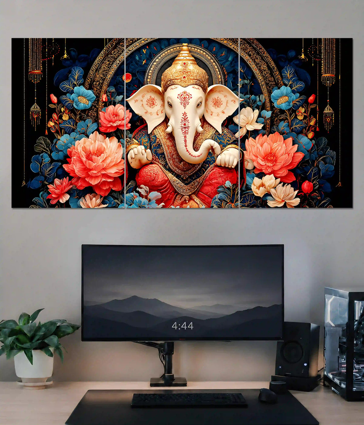 Divine Floral Ganpati - Lord Ganesha Split Poster Main Image - Everanta