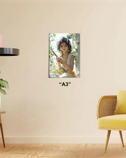 Divine Grace – Lord Krishna with Flute Wall Poster A3 Size - Everanta