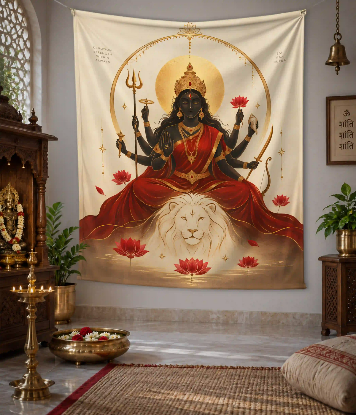 Divine Maa Durga Shakti | Spiritual Wall Tapestry on Wall - Everanta