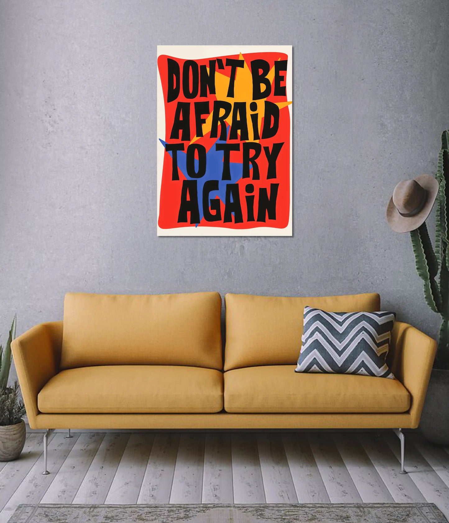 Don’t Be Afraid to Try Again Motivational Poster on Wall - Everanta