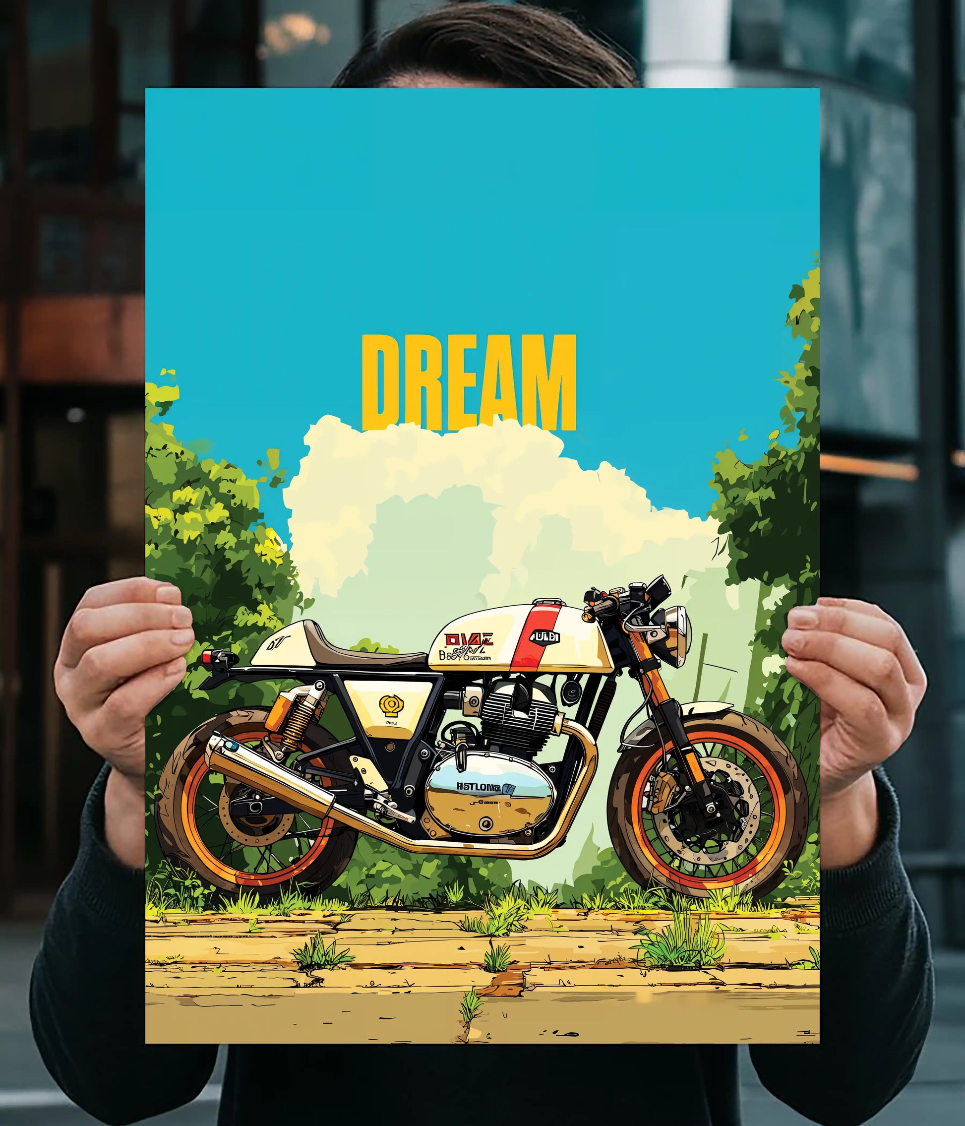 Dream Ride – Cafe Racer Motorcycle Wall Poster Main Image - Everanta