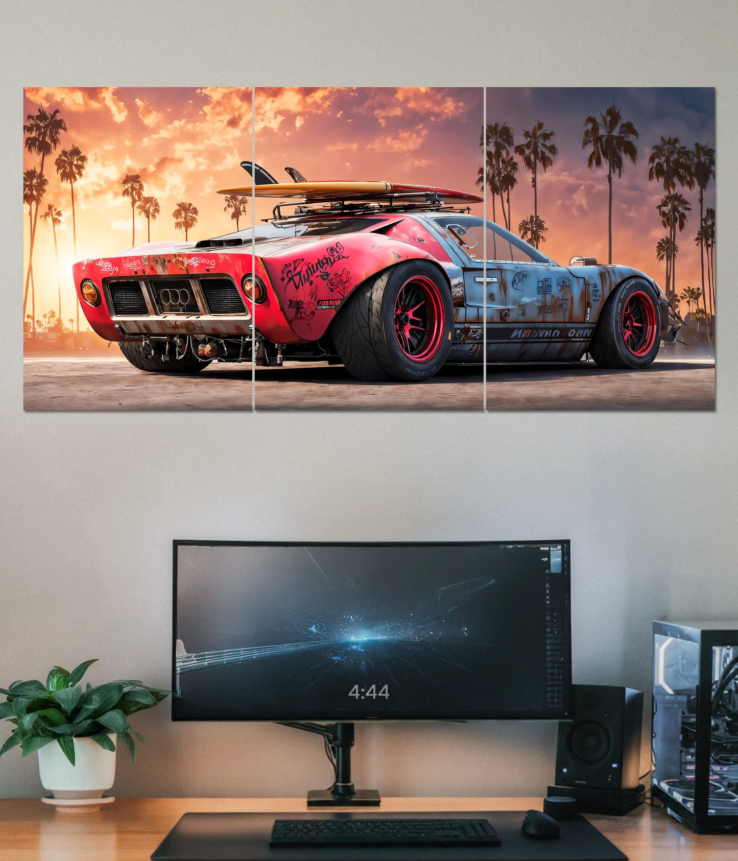 Retro Surf Car Sunset Split Poster