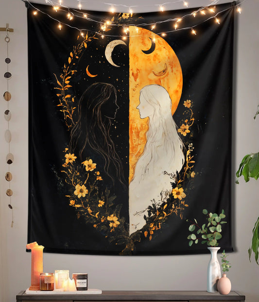 Eclipse of Souls – Sun & Moon Duality Wall Tapestry Main Image - Everanta