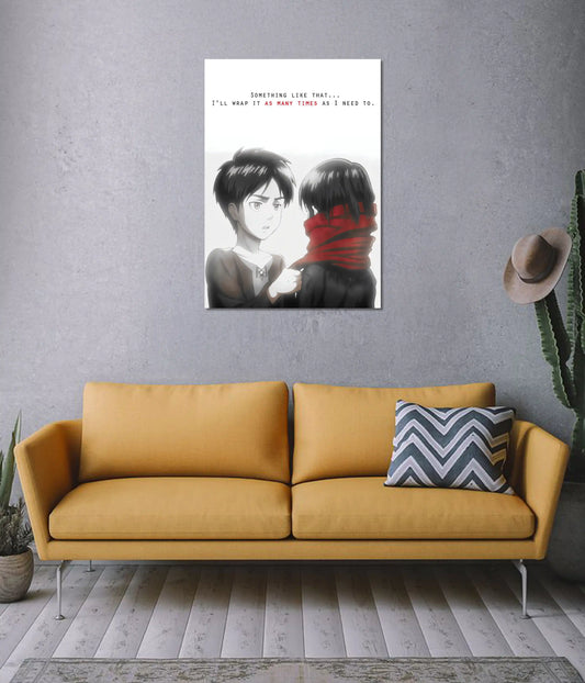 Eren & Mikasa Scarf Scene Poster on Wall - Everanta