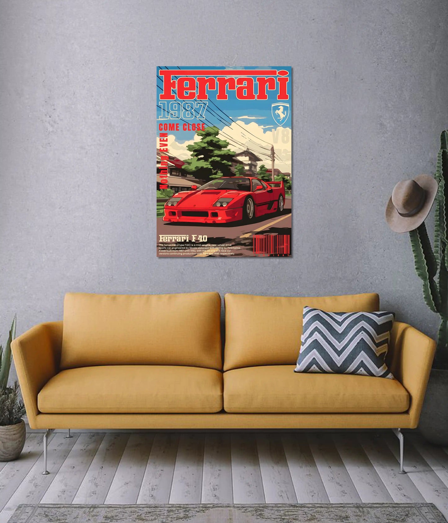 Ferrari F40 Retro Art Wall Poster on Wall - Everanta