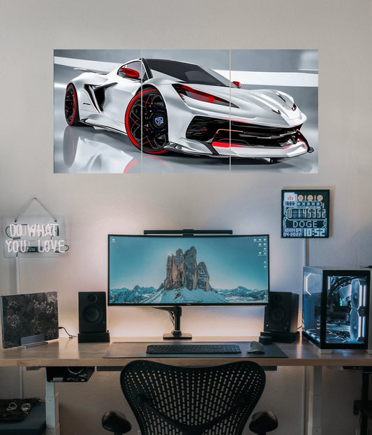 Futuristic Beast – White Supercar Split Poster - Everanta