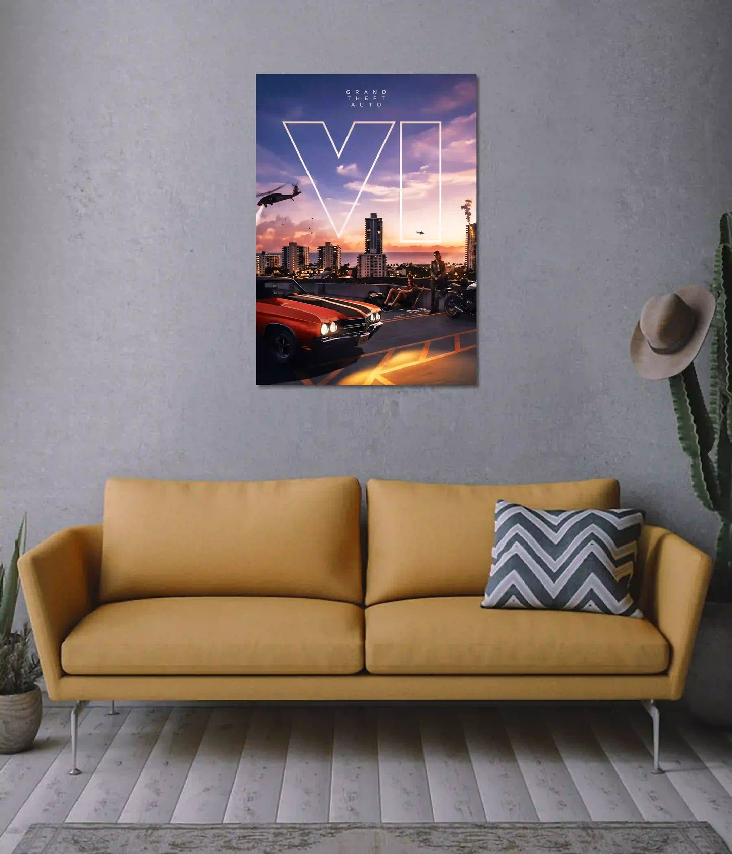 GTA 6 Sunset Cityscape Gaming Wall Poster on Wall - Everanta