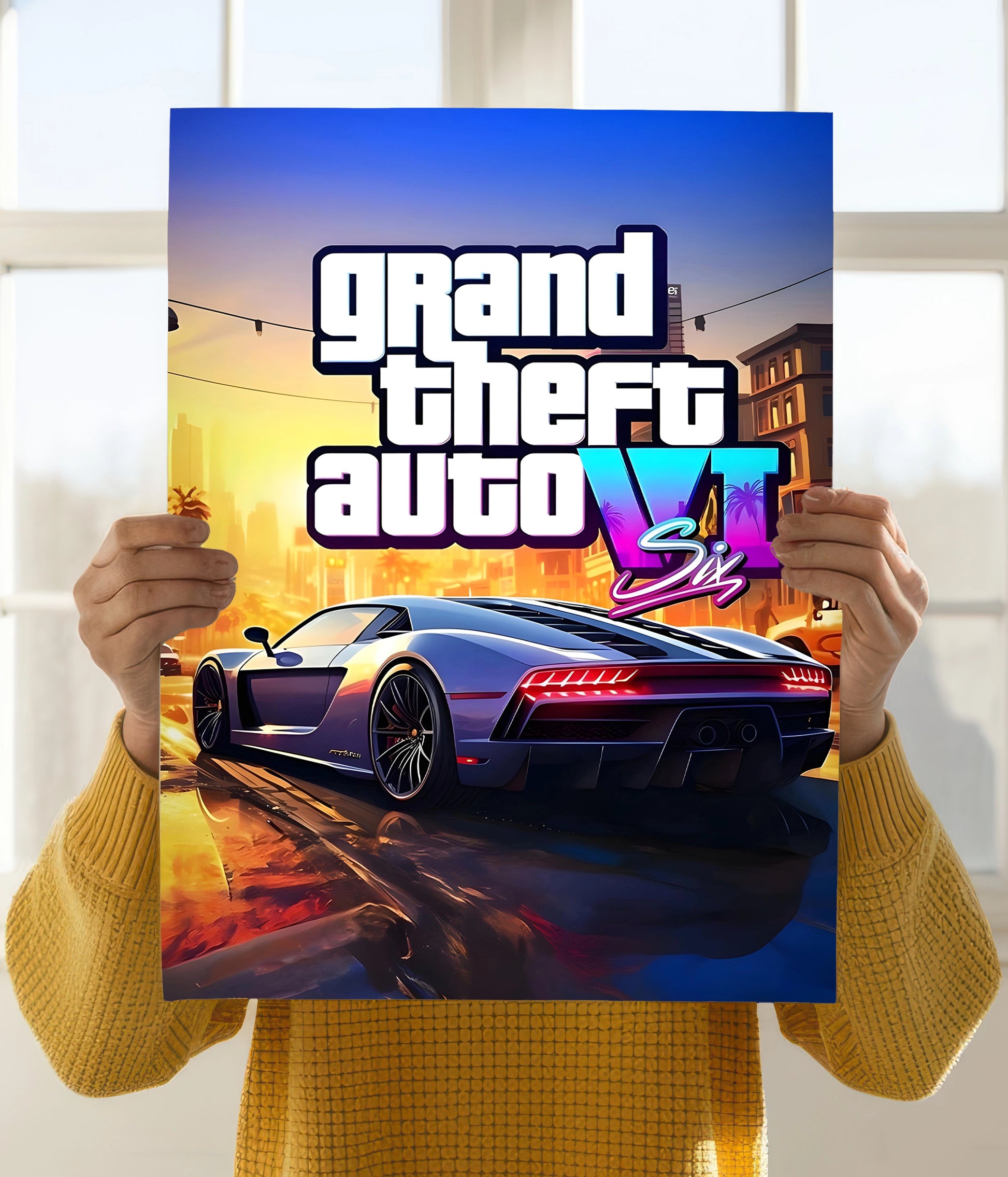GTA VI Neon Streets – Gaming Wall Poster Holding Image - Everanta