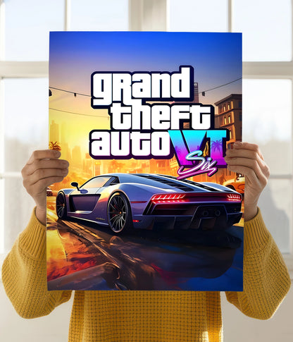 GTA VI Neon Streets – Gaming Wall Poster Holding Image - Everanta