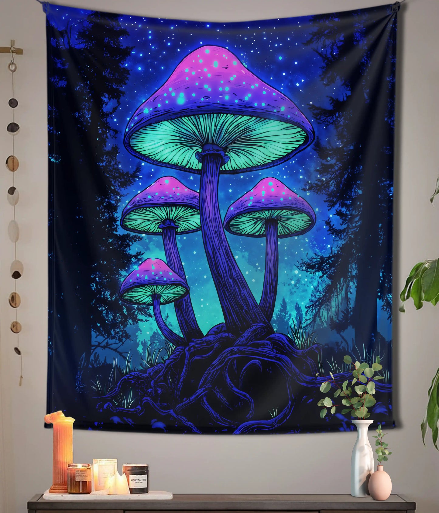 Glow Mushroom Psychedelic Forest Wall Tapestry Main Image - Everanta
