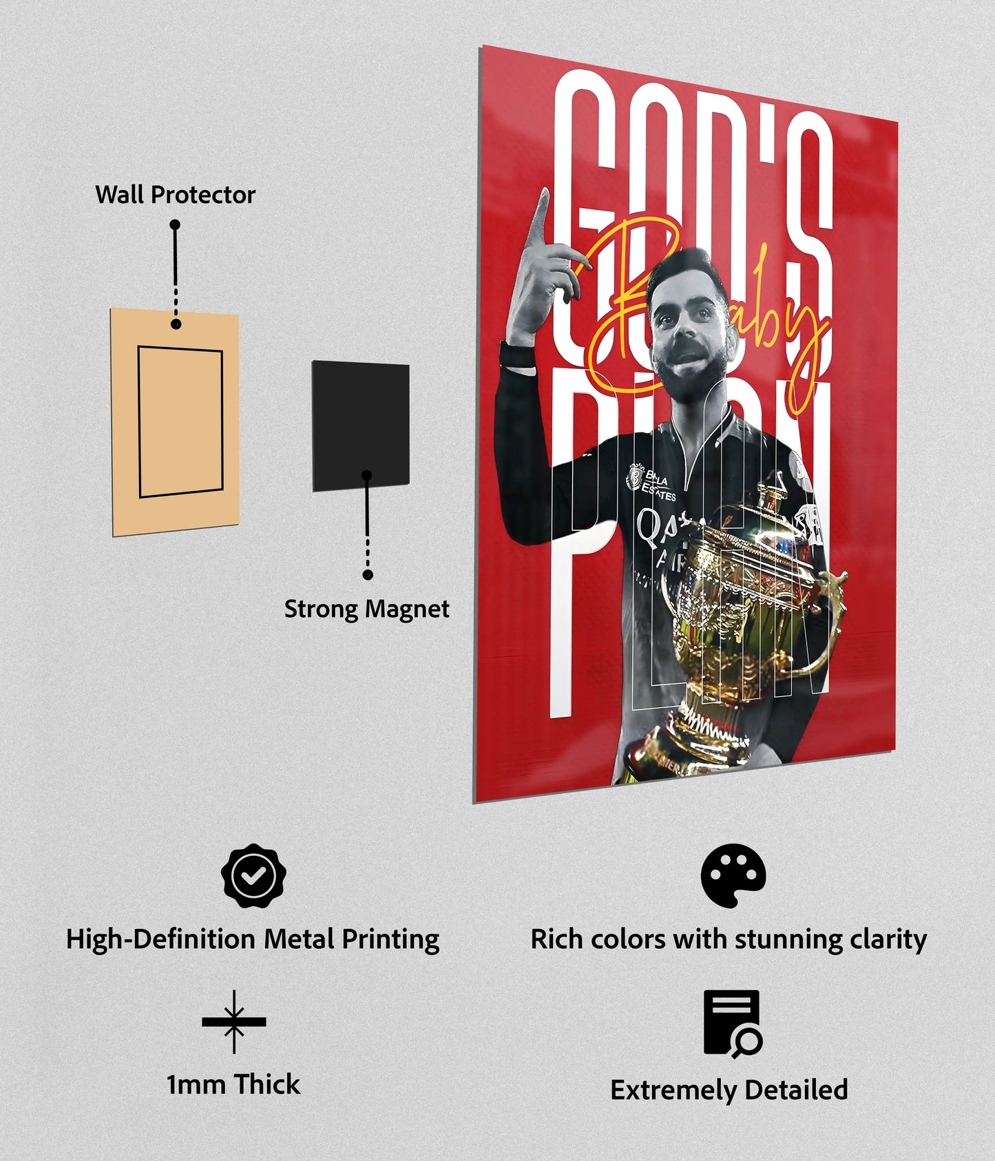 God’s Plan Baby – Virat Kohli Victory Metal Poster with Magnets - Everanta