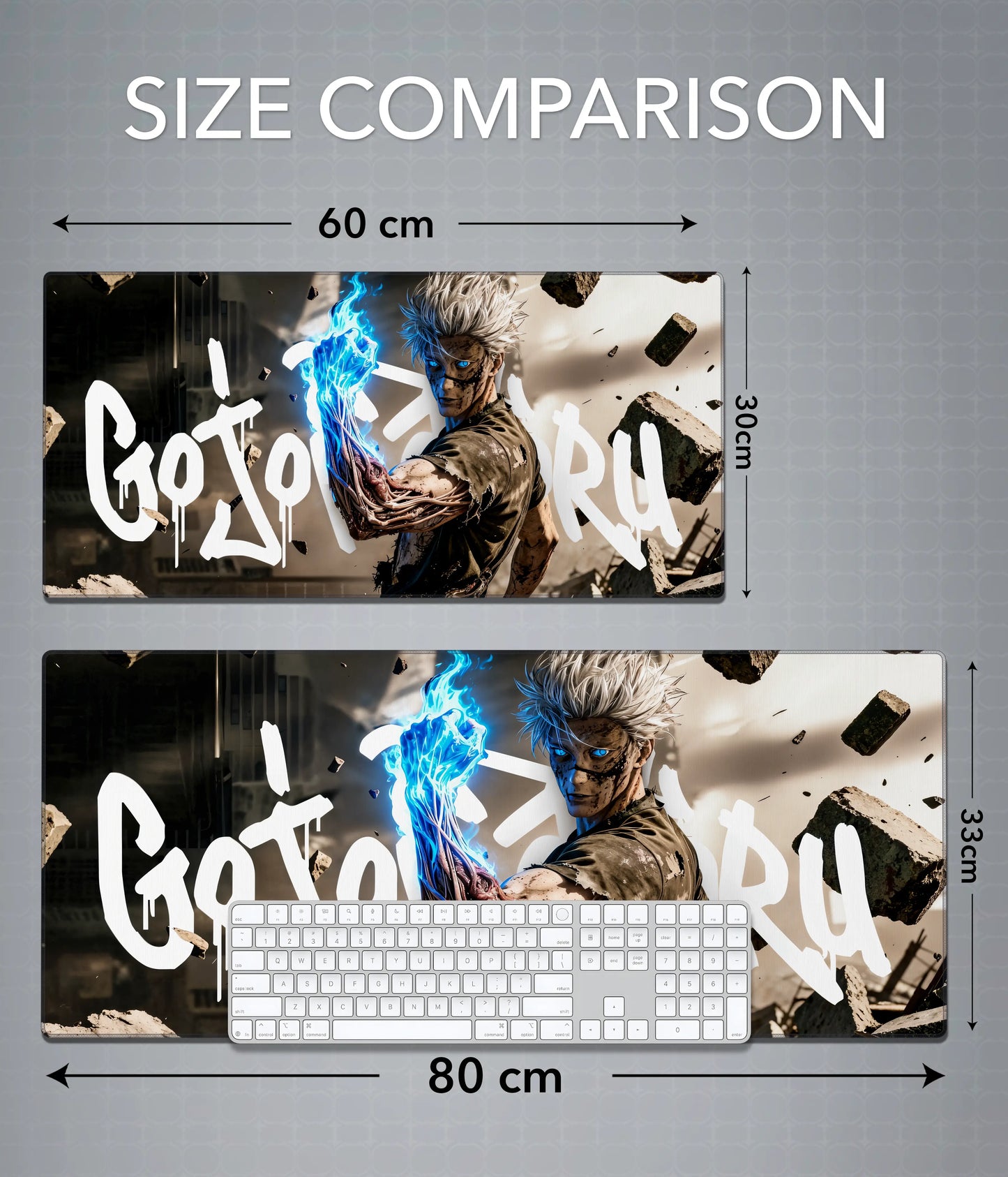 Gojo Satoru Desk Mat – Anime Extended Gaming Pad Size Comparison - Everanta