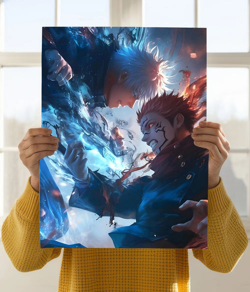Gojo vs Sukuna – Clash of Cursed Titans Wall Poster Holding Image - Everanta