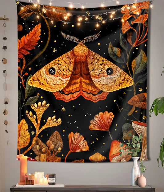 Golden Moth Garden – Aesthetic Wall Tapestry Main Image - Everanta