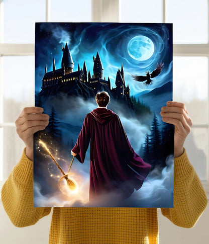 Harry Potter Watching Hogwarts – Magical Wall Poster Holding Image - Everanta