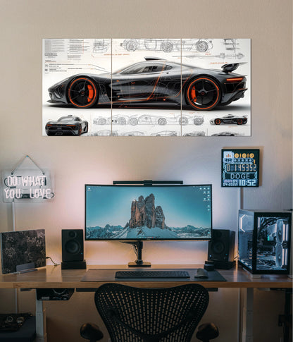 Hypercar Blueprint – Cars Split Poster Set Main Image - Everanta