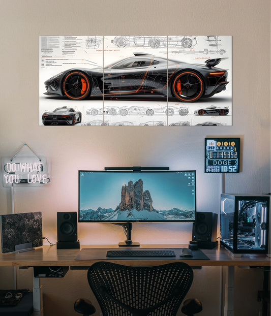 Hypercar Blueprint – Cars Split Poster Set Main Image - Everanta