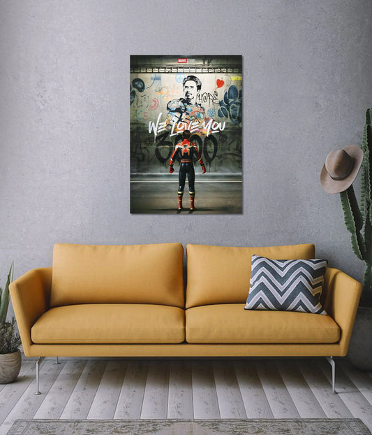 Iron Man & Spider-Man “We Love You 3000” – Marvel Tribute Poster on Wall - Everanta