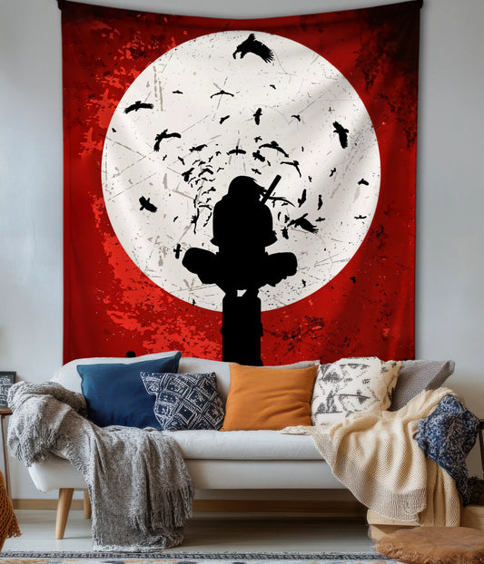 Itachi Silhouette Wall Tapestry in Living Room - Everanta