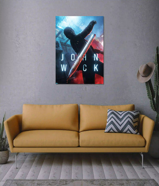 John Wick Neon Action Wall Poster on Wall - Everanta