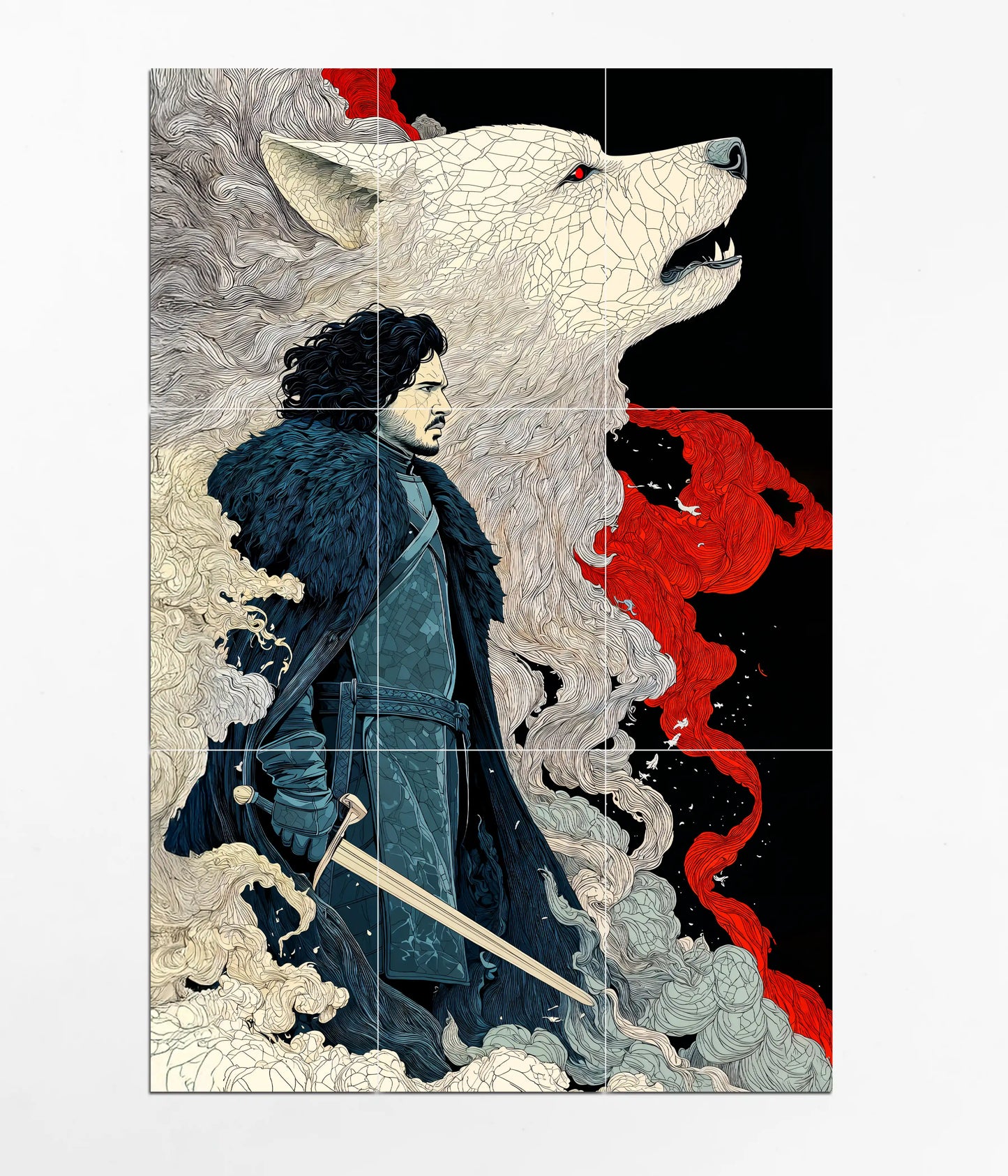 Jon Snow & The Direwolf 9-Piece Split Poster Design - Everanta