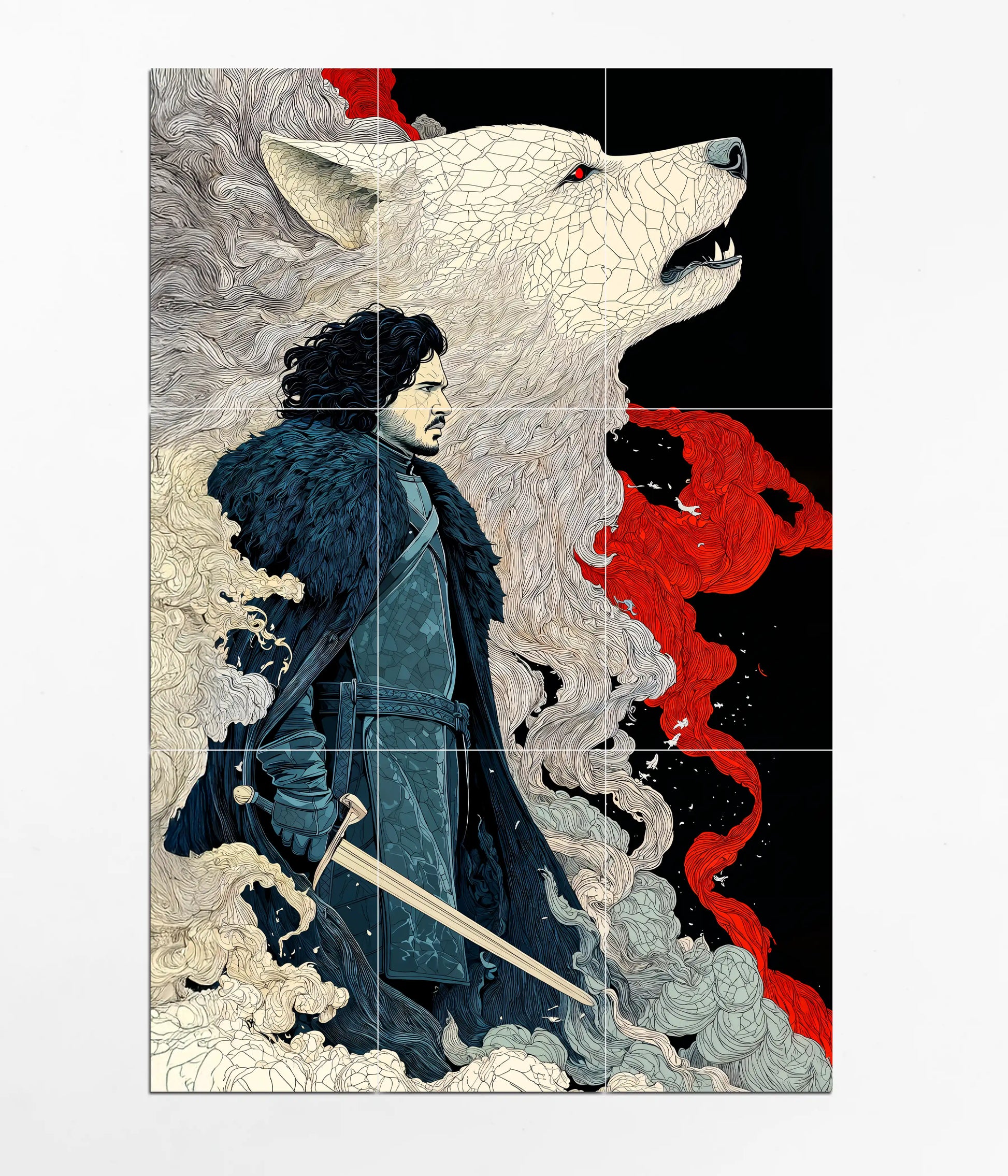 Jon Snow & The Direwolf 9-Piece Split Poster Design - Everanta