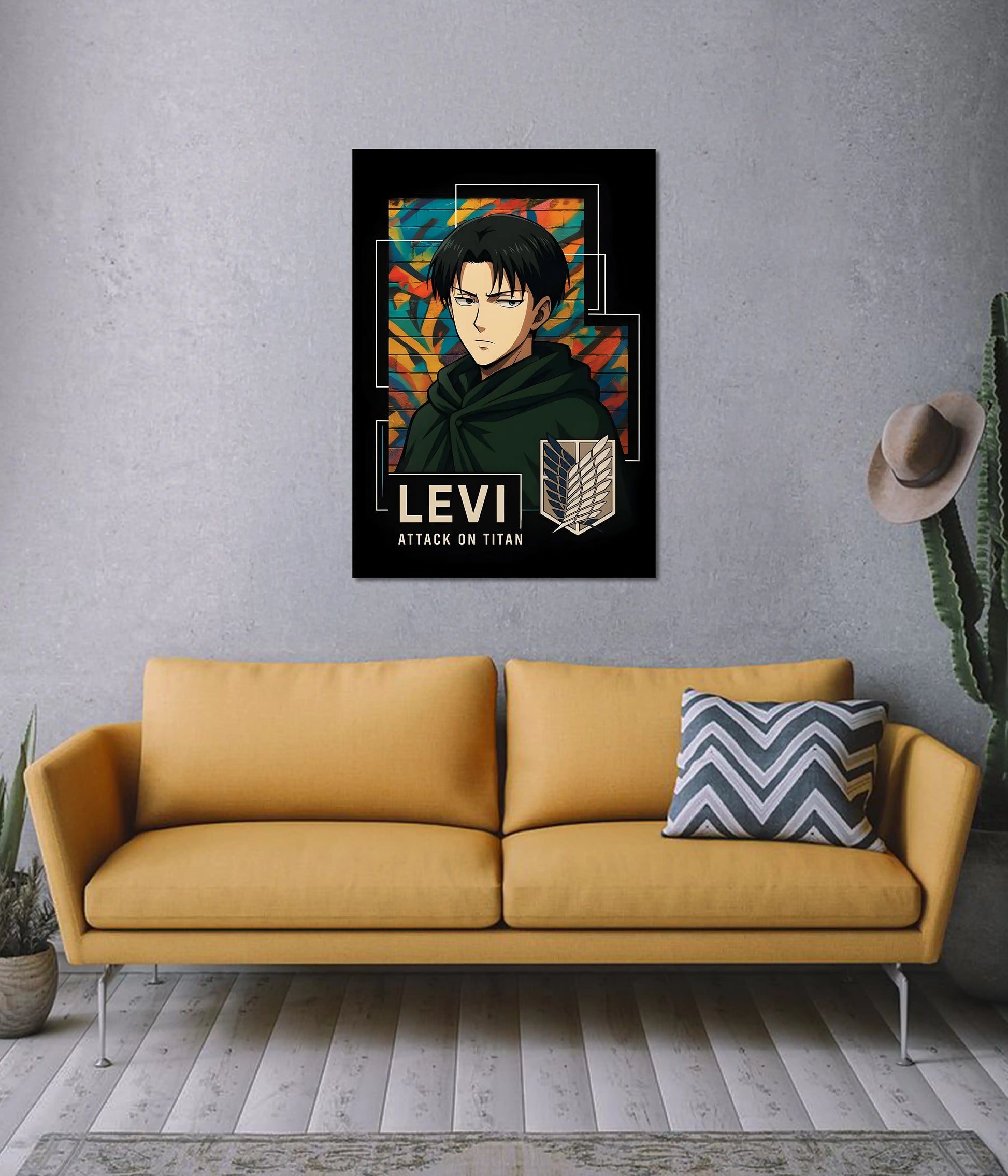 Levi Ackerman Graffiti Style Wall Poster on Wall - Everanta