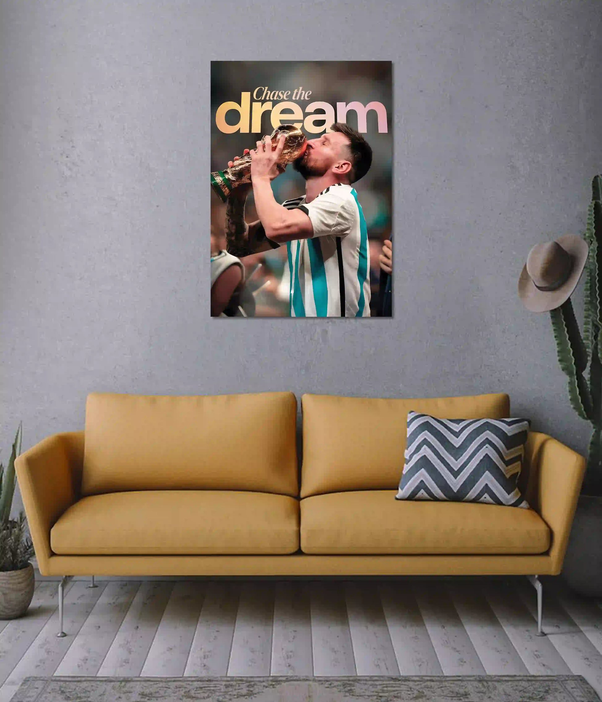 Lionel Messi "Chase the Dream" World Cup Poster on Wall - Everanta
