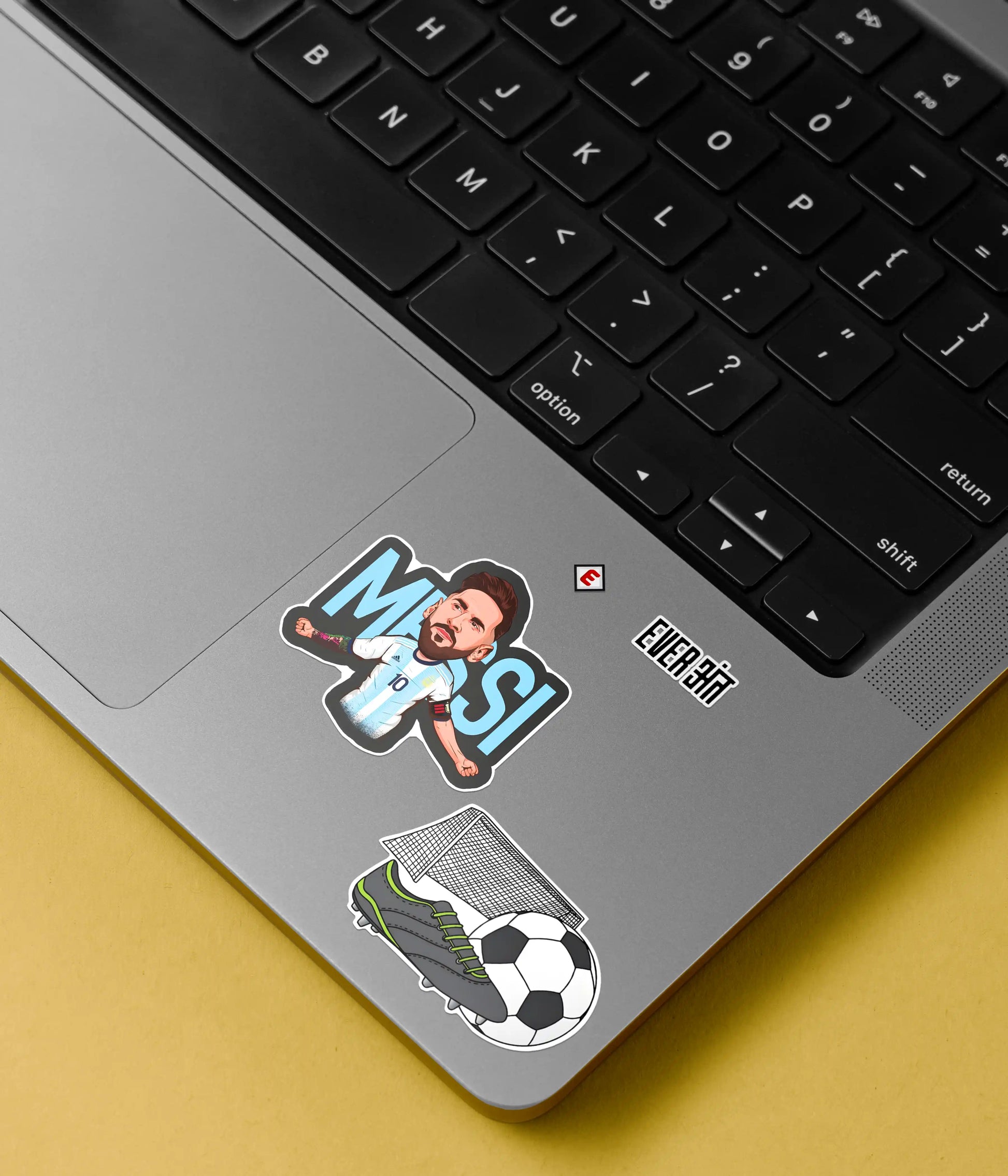 Lionel Messi Football Stickers Pack on Laptop Front - Everanta