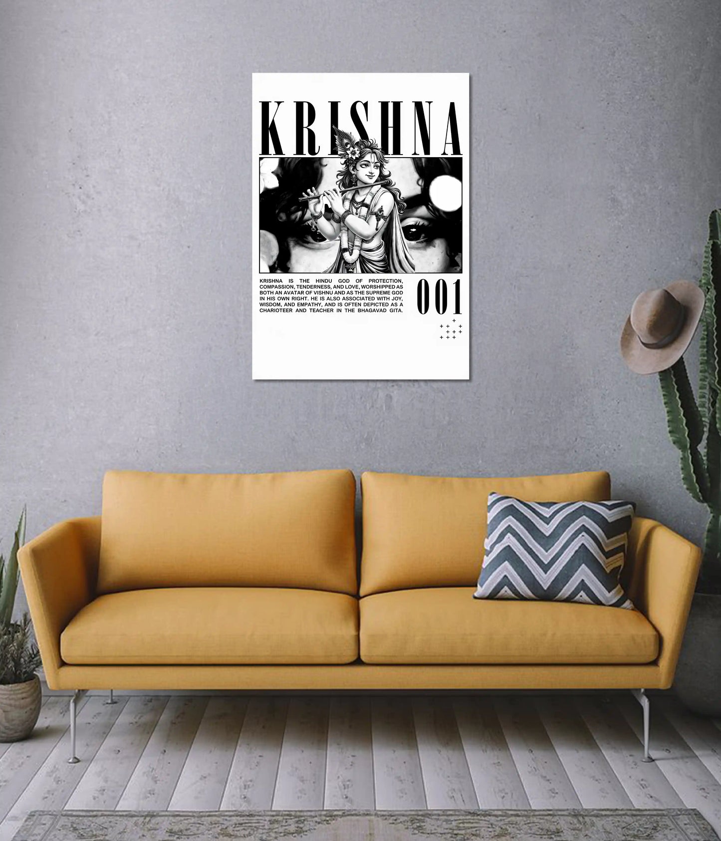 Lord Krishna Minimal Aesthetic Devotional Poster on Wall - Everanta