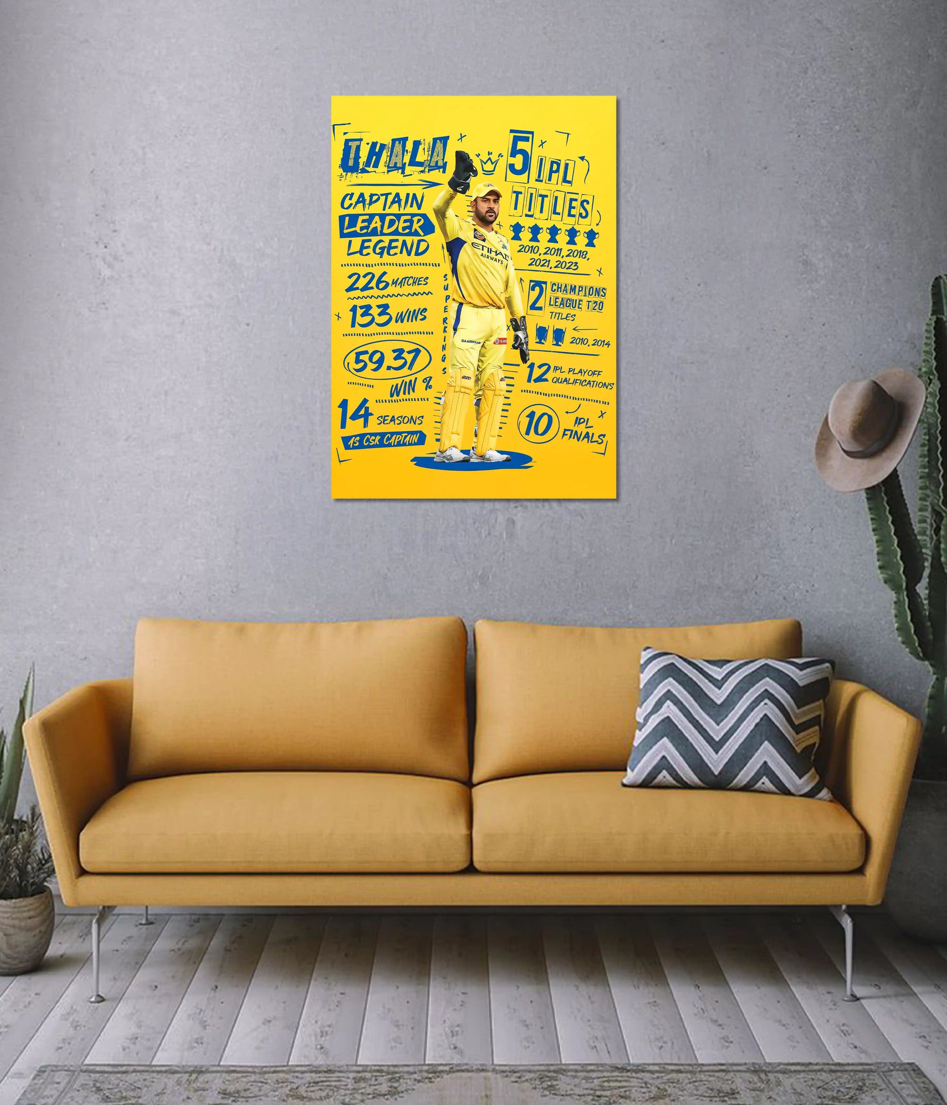 MS Dhoni IPL Legacy Wall Poster on Wall - Everanta