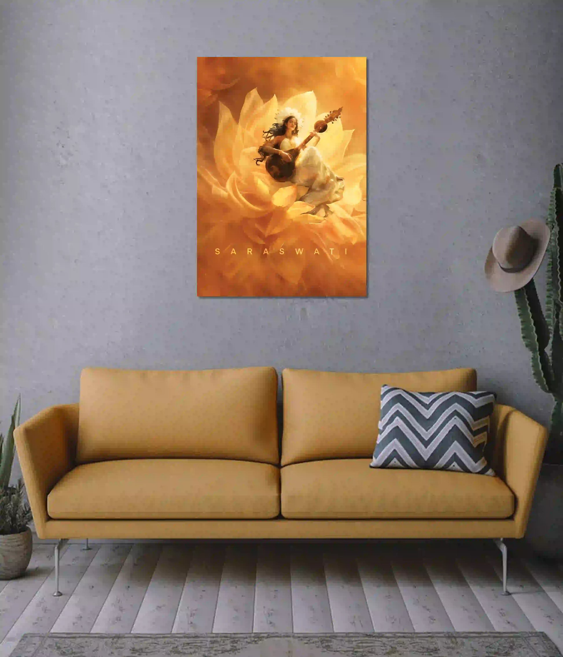 Maa Saraswati Divine Aesthetic Wall Poster on Wall - Everanta
