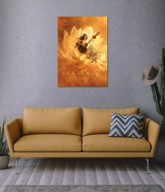 Maa Saraswati Divine Aesthetic Wall Poster on Wall - Everanta