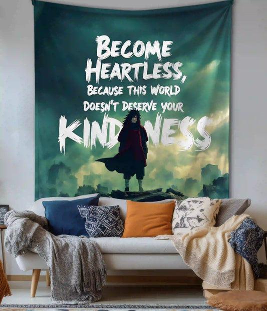 Madara Uchiha - Become Heartless Quote Tapestry in Living Room - Everanta