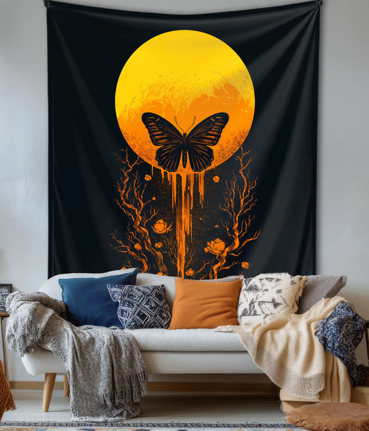 Metamorphosis Moon – Butterfly Wall Tapestry in Living Room - Everanta