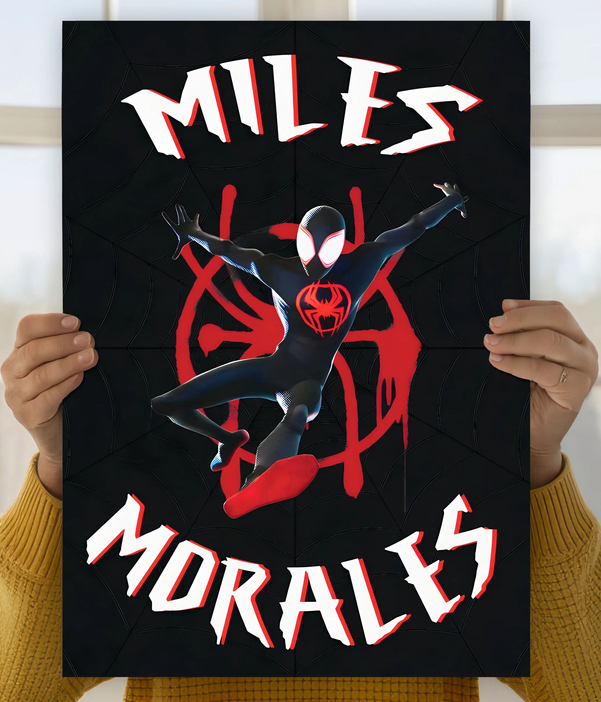 Miles Morales Black Poster – Spider-Verse Superhero Wall Art Main Image - Everanta